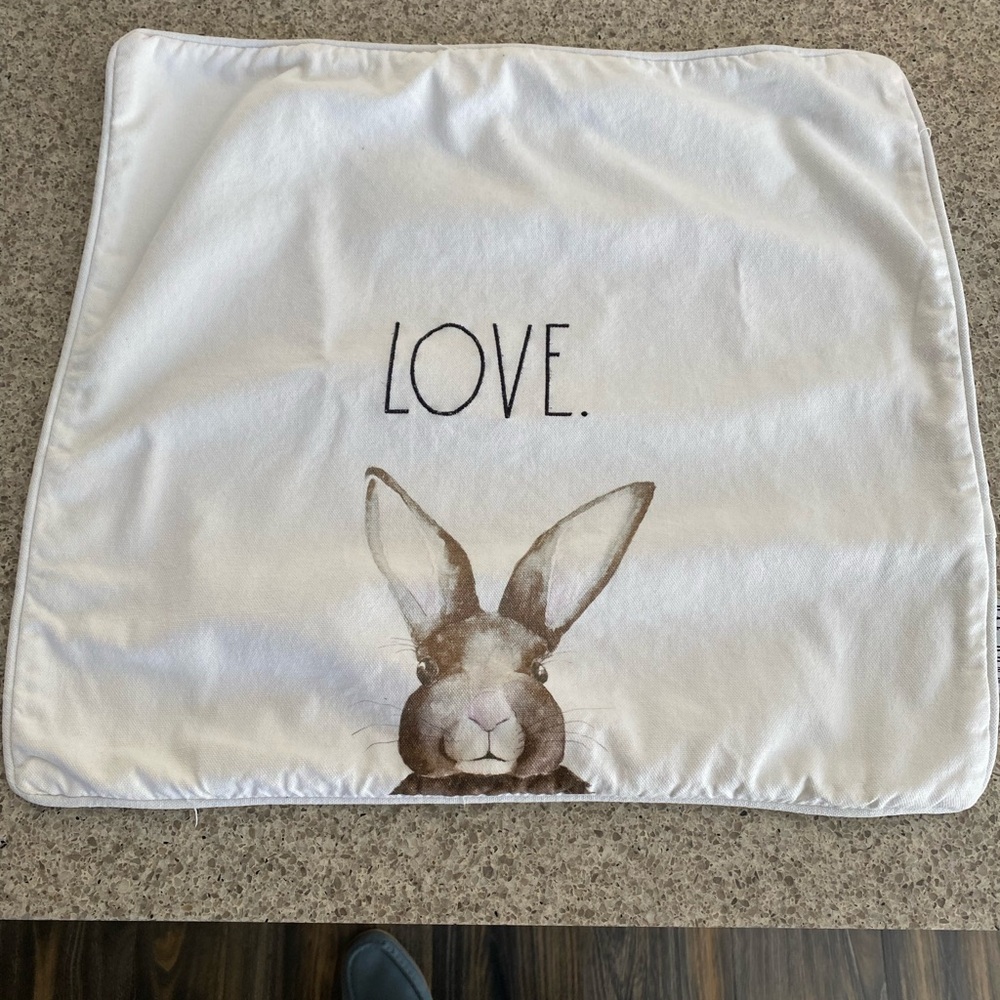 Rae Dunn “LOVE” Pillow Cover with Rabbit Motif